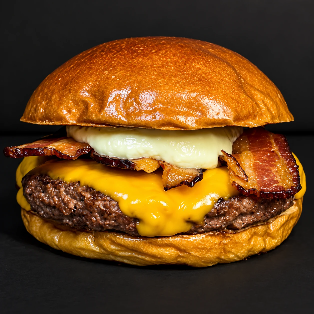 Close imersivo de um hambúrguer real da SAL & BURGUER